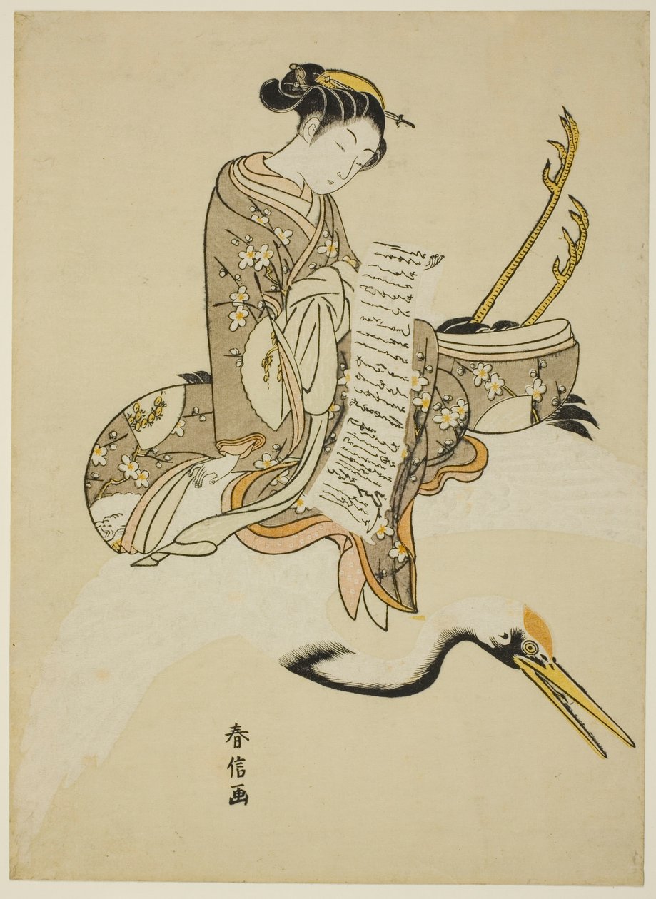 Girl Riding a Crane (paródia de Hi Chobo [chinês: Fei Zhangfang]) de Suzuki Harunobu