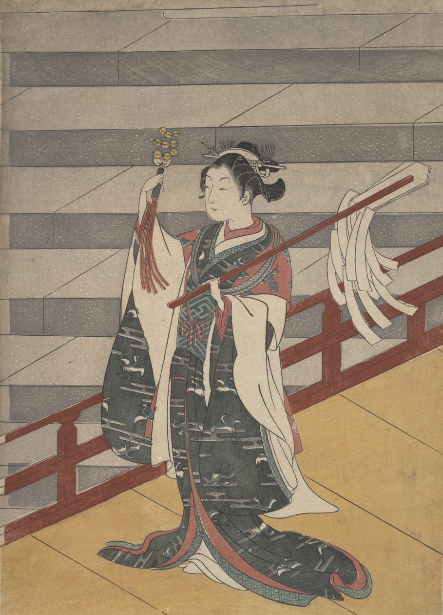 Garota na varanda acima da escada de pedra, ca. 1768., c. 1768. de Suzuki Harunobu