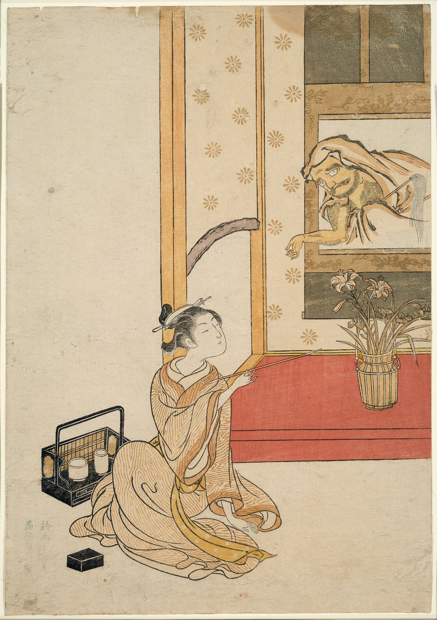 Dando uma fumaça a Daruma de Suzuki Harunobu