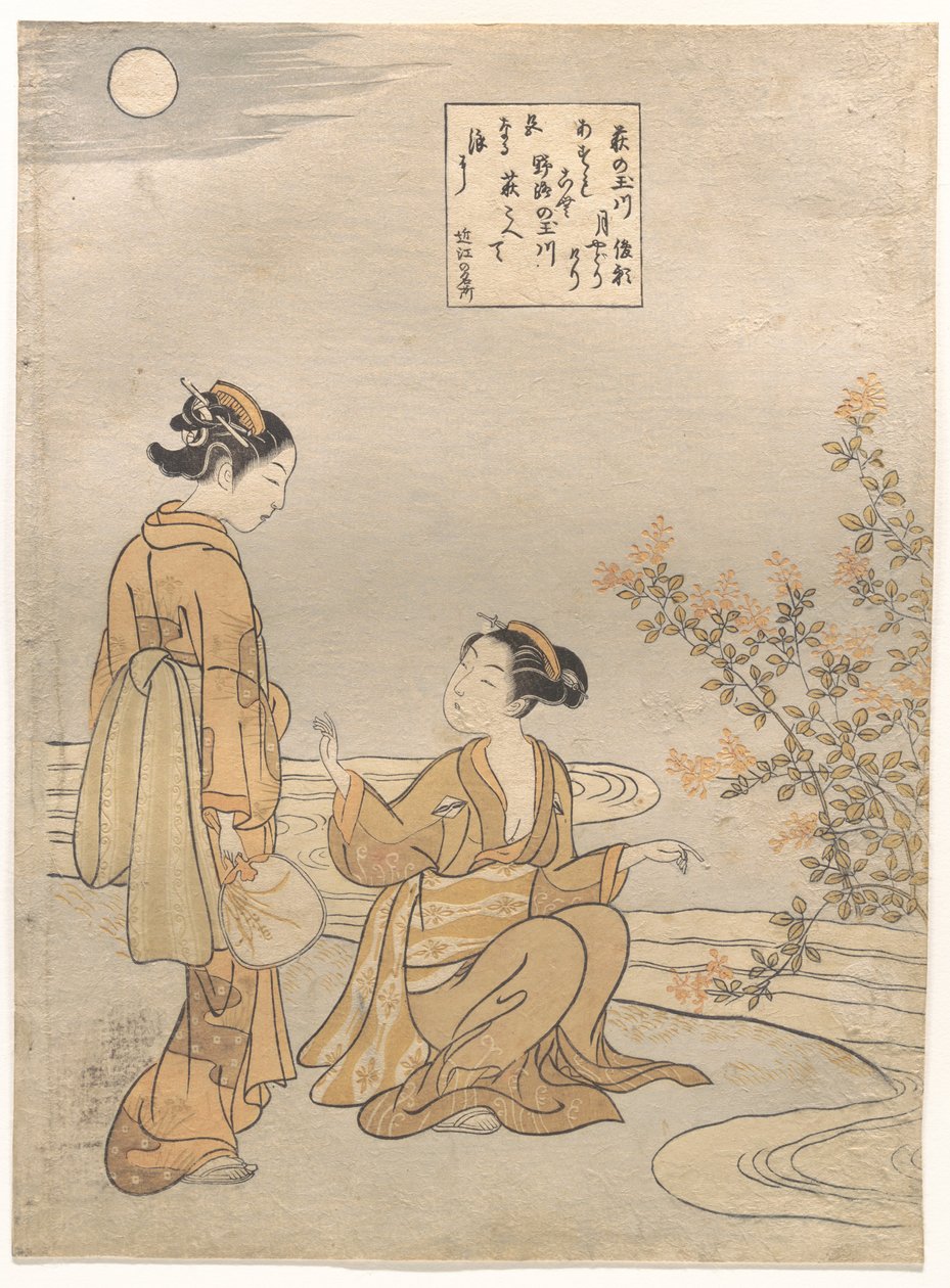 Tamagawa do trevo-arbustivo de Suzuki Harunobu