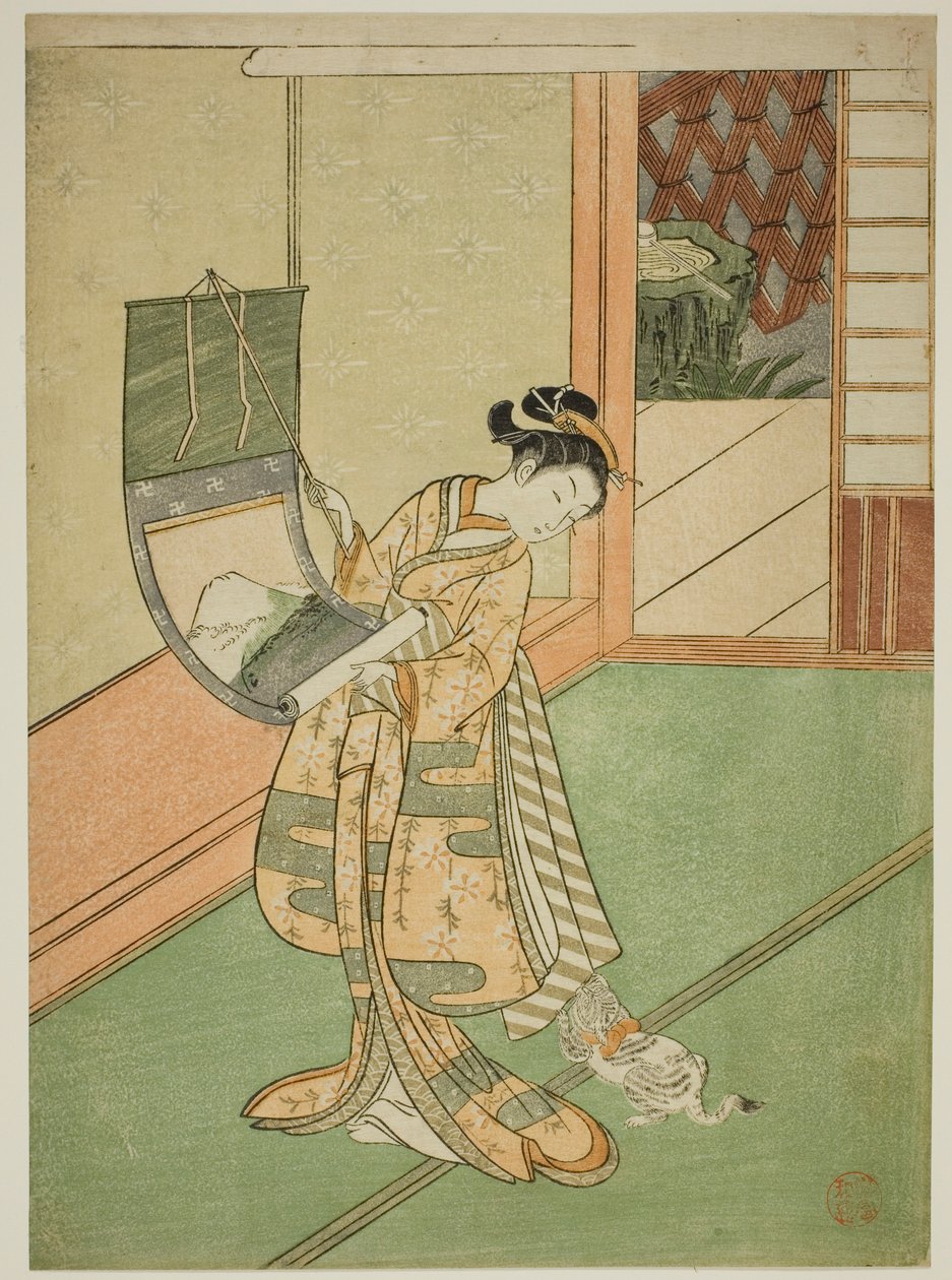 Pendurar uma pintura (paródia da Terceira Princesa) de Suzuki Harunobu