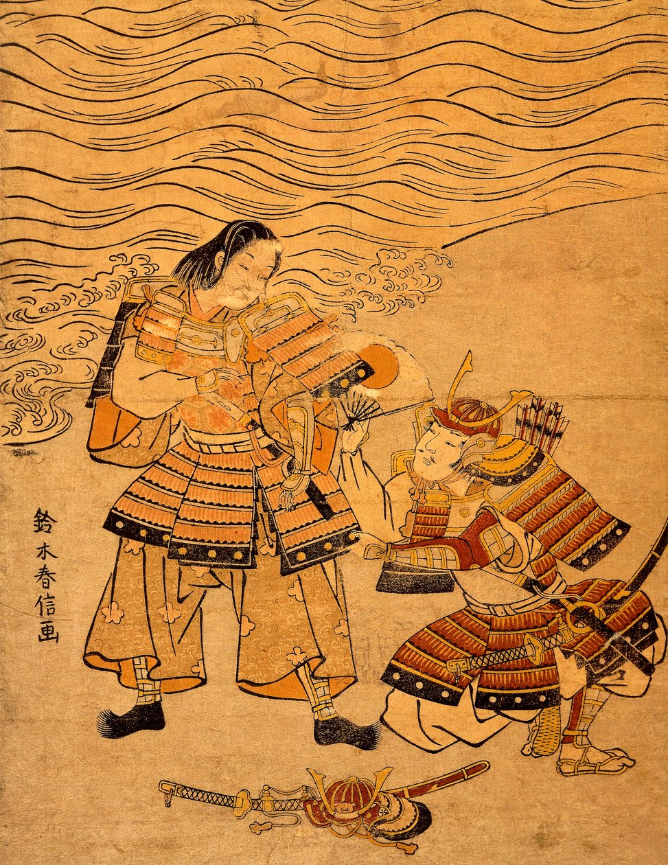 Kumagai Naozane e Taira no Atsumori, episódio da guerra entre Taira e Minamoto de Suzuki Harunobu