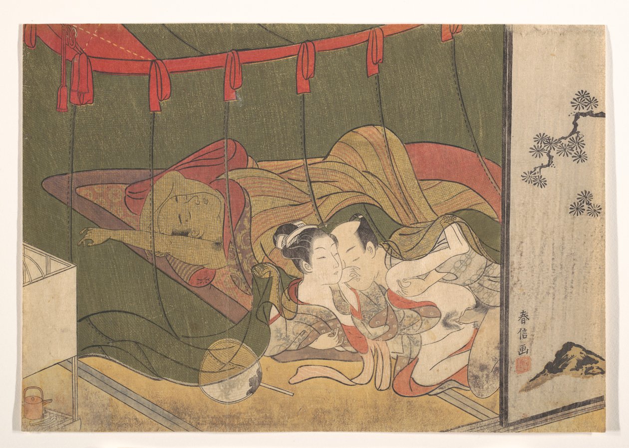 Amantes sob um mosquiteiro de Suzuki Harunobu