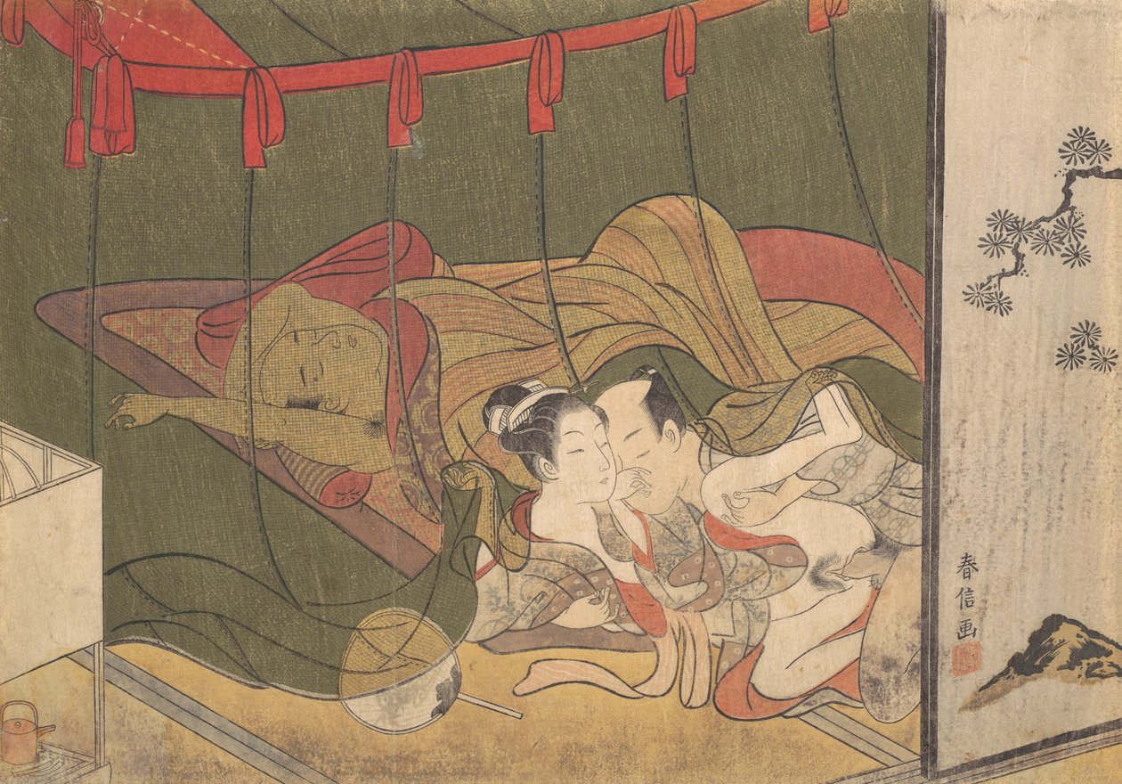 Amantes sob uma rede mosquiteira, século 18., século 18. de Suzuki Harunobu