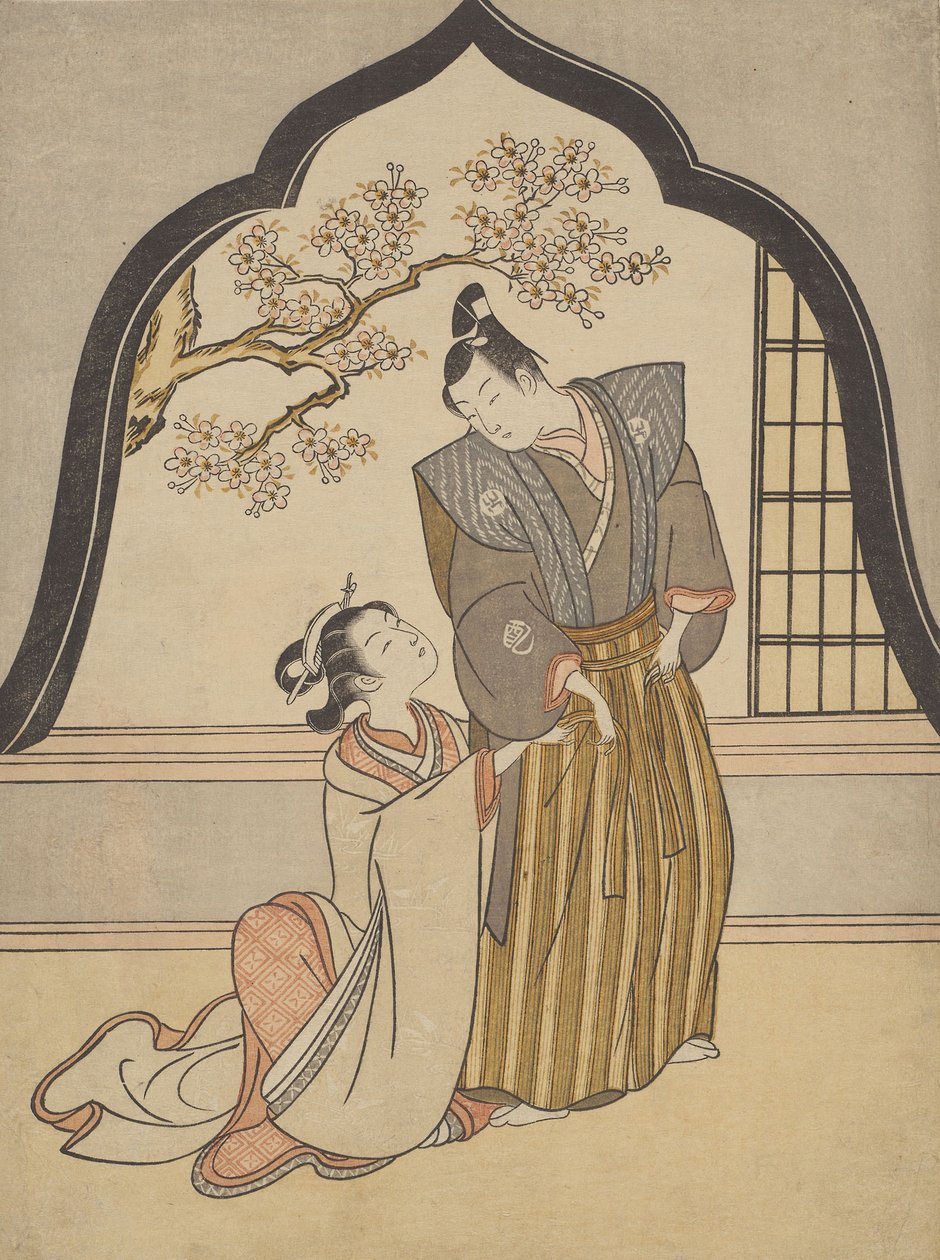 Amantes a vestir-se junto a uma janela de Suzuki Harunobu