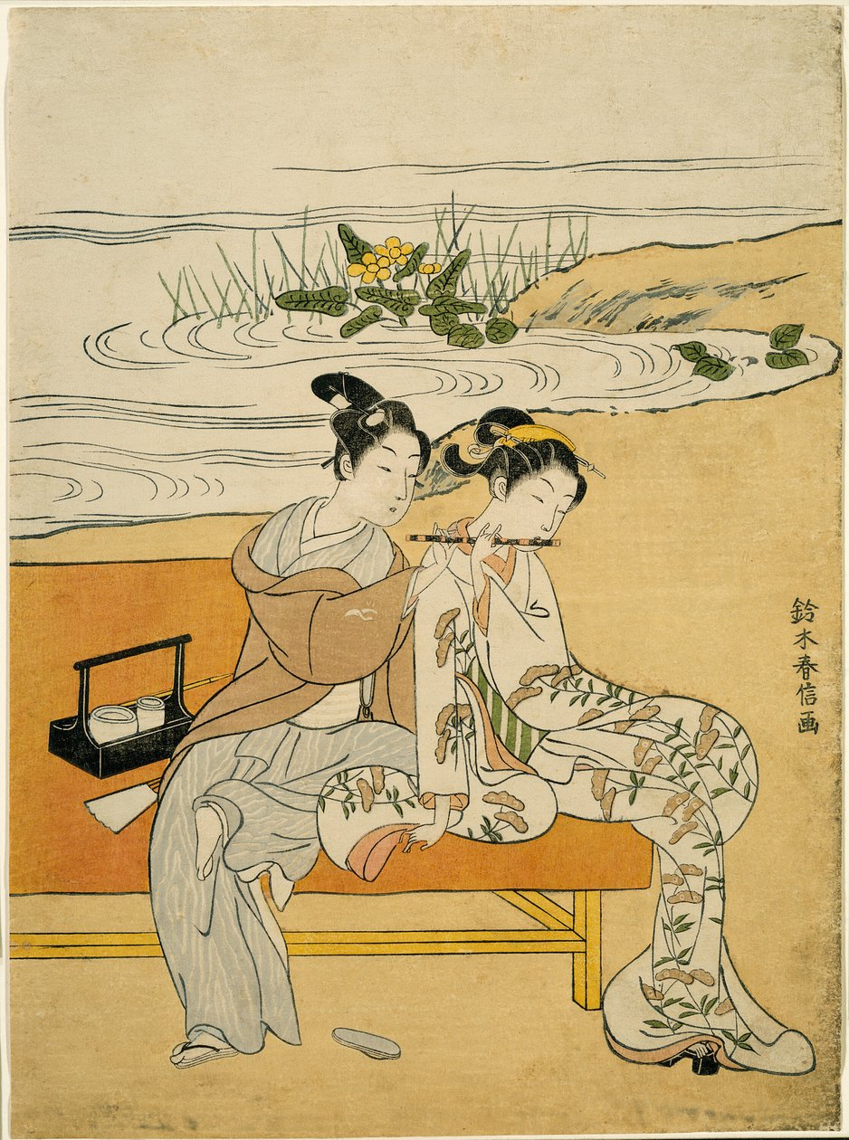 Lovers Playing the Same Fute (paródia de Xuanzong e Yang Guifei) de Suzuki Harunobu