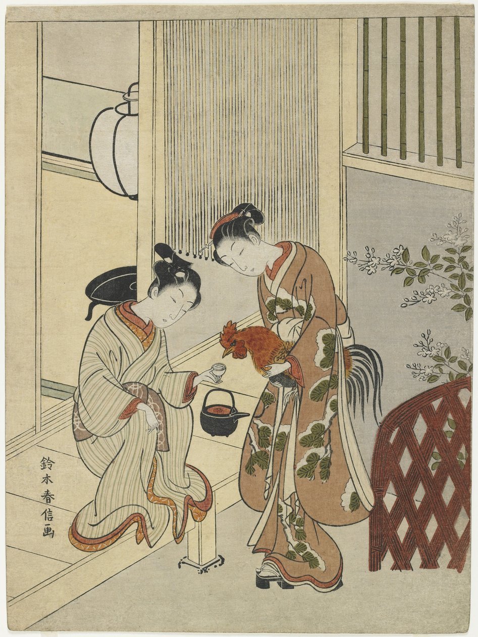 Os amantes de um galo com saquê, c. 1767 de Suzuki Harunobu