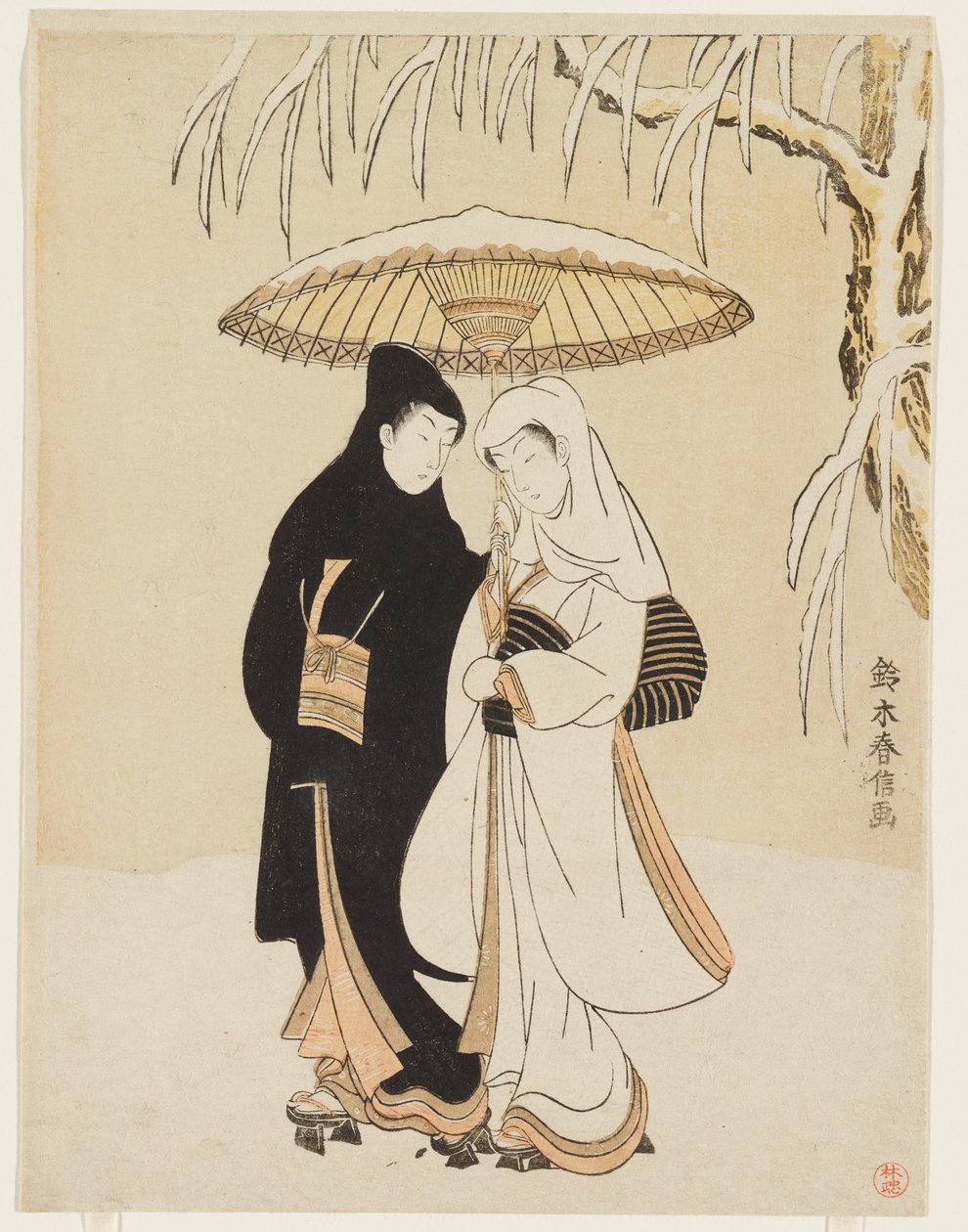Amantes sob um único guarda-chuva de Suzuki Harunobu