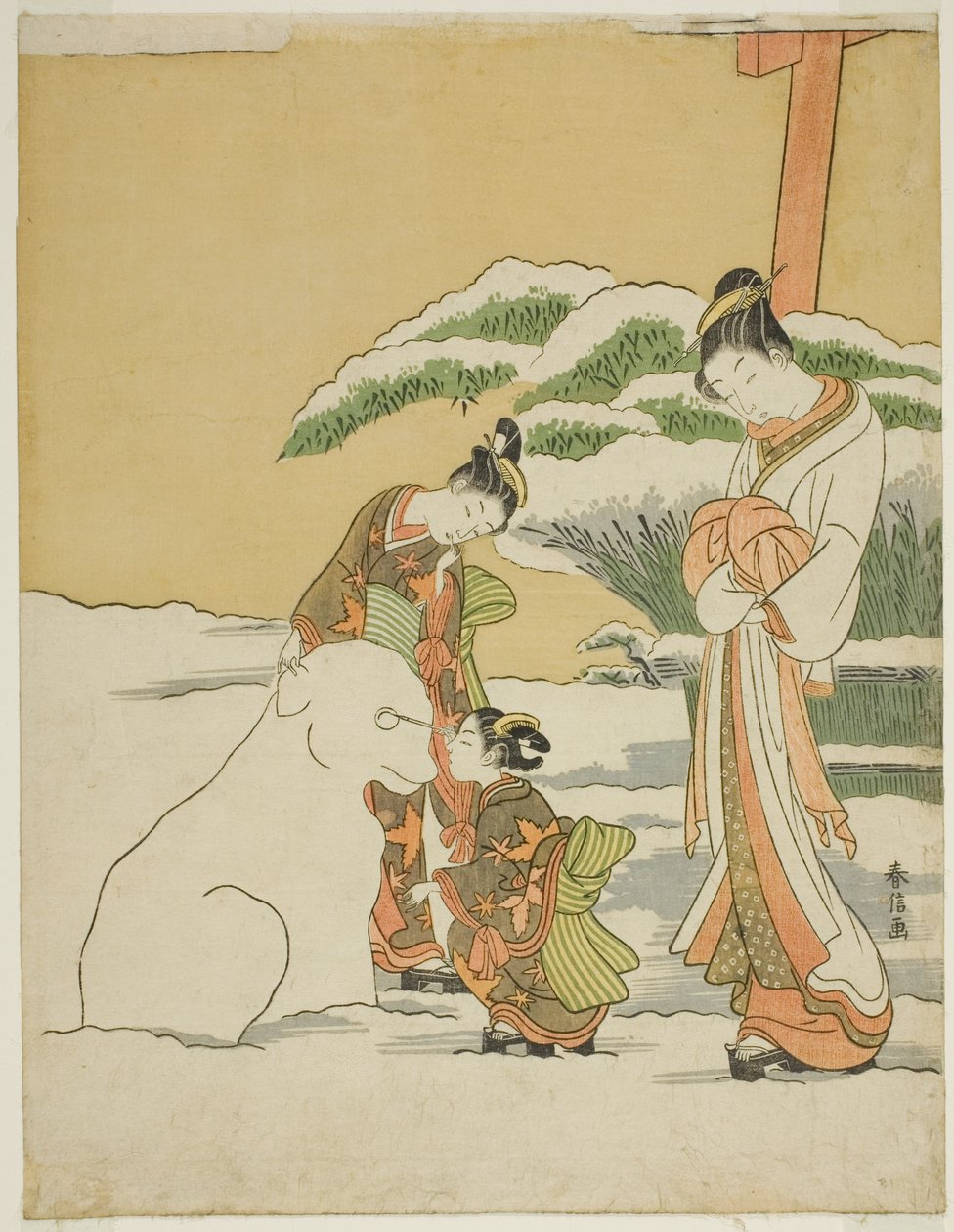 Fazendo um cachorro de neve de Suzuki Harunobu