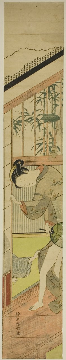 Homem a puxar o quimono de uma mulher de Suzuki Harunobu