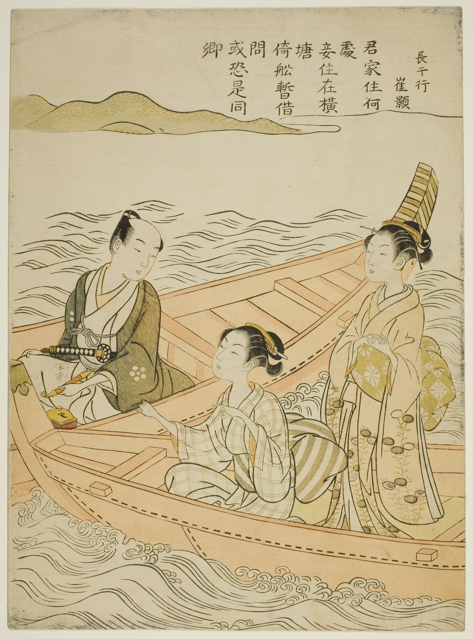 Encontro no Rio (paródia de Hakurakuten) de Suzuki Harunobu