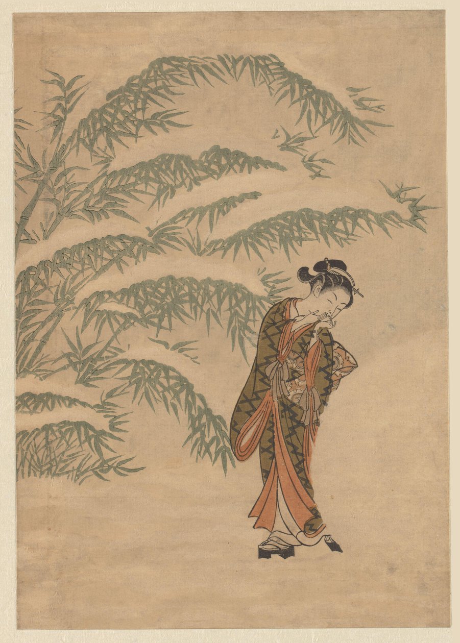 menina e bola de neve de Suzuki Harunobu