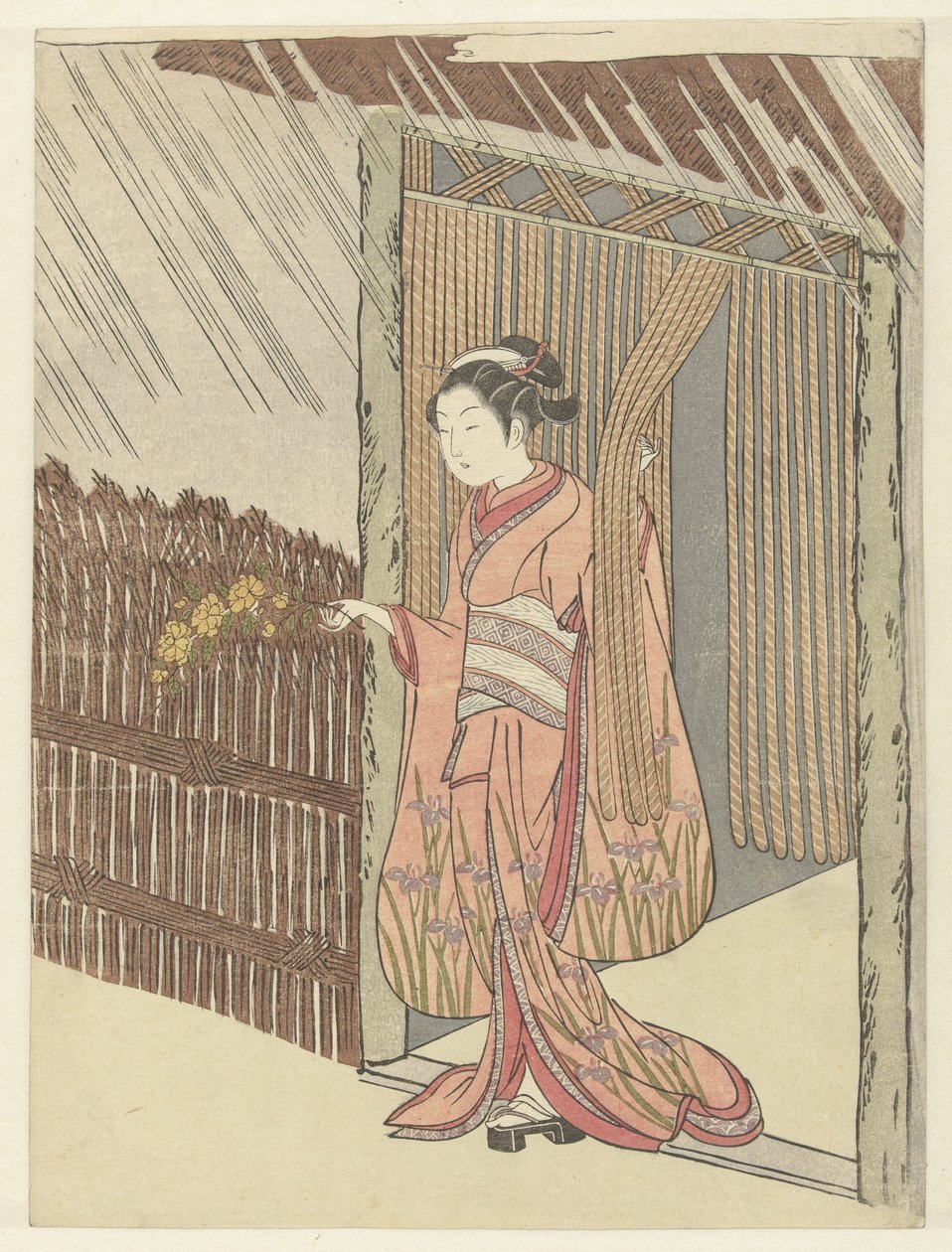 Garota com um galho de yamabuki nas mãos de Suzuki Harunobu