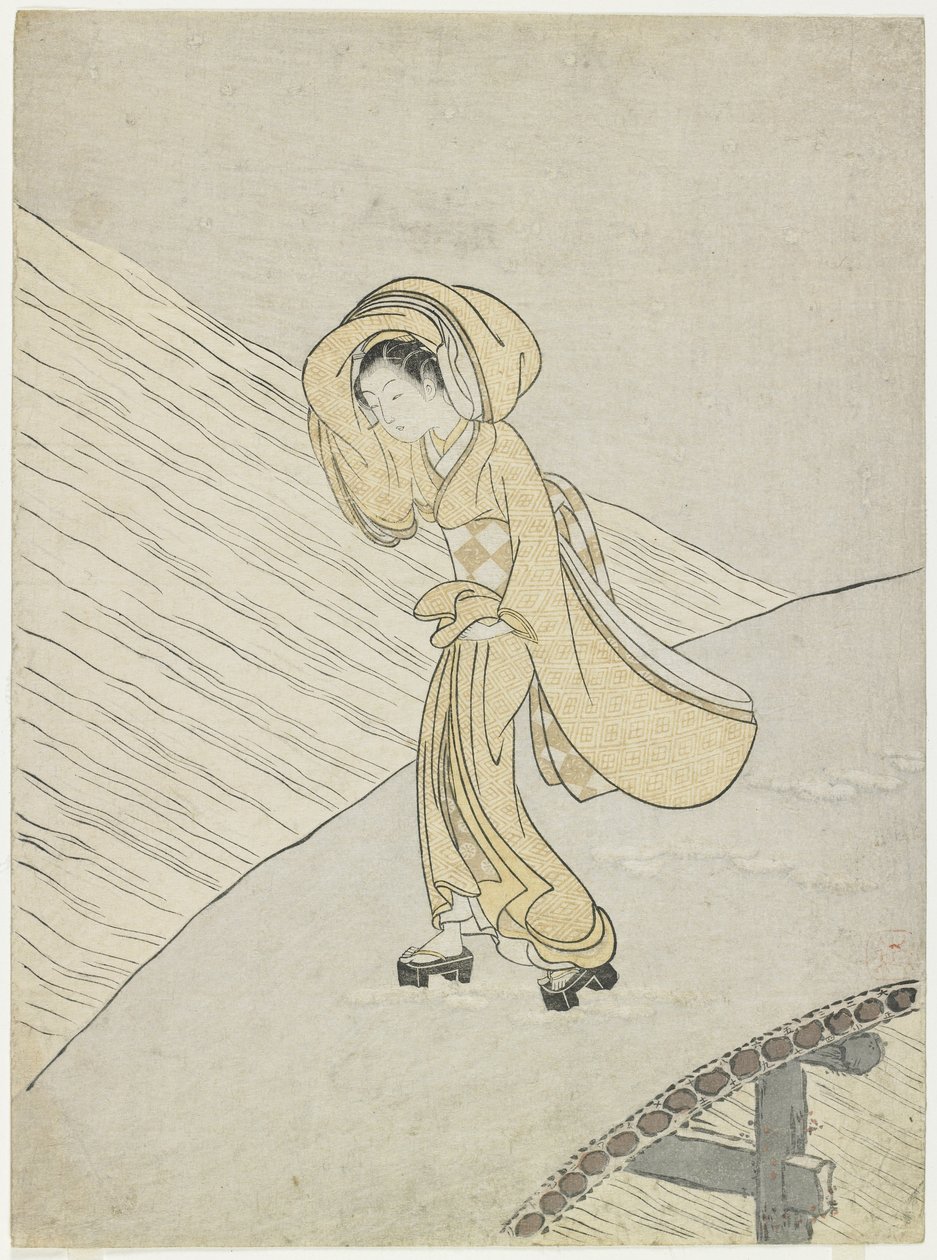 Mite de Fujiwara no poema de Teika que cruza o Sano, 1765 de Suzuki Harunobu