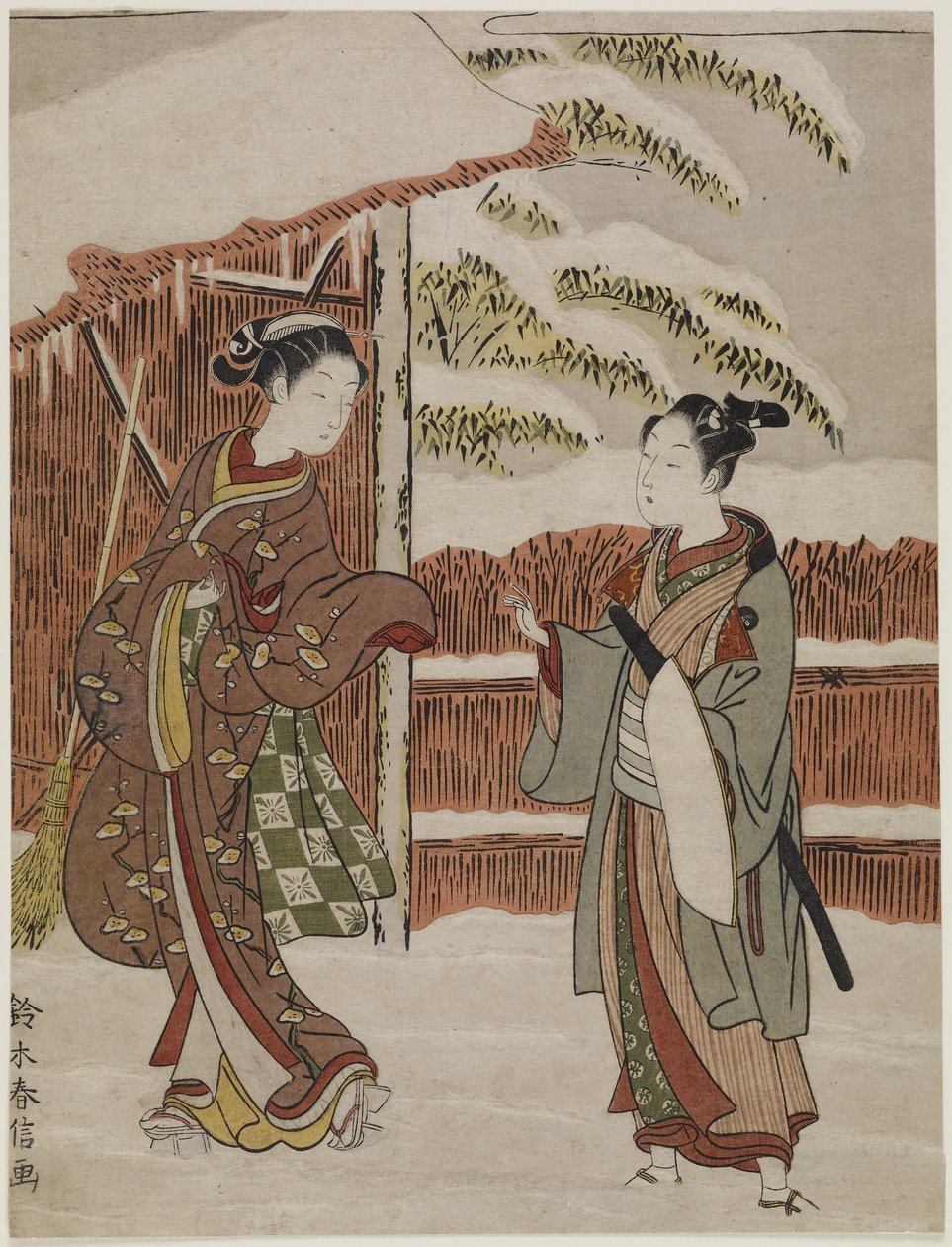 Mite de uma cena do Kabuki Play Versão Feminina de Ptted Trees, c. 1768 de Suzuki Harunobu