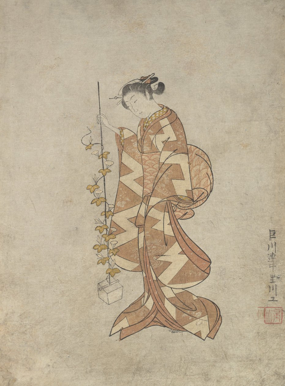 O som das algas e das linhas é Chiyo. 1765. , mosquito. 1765. de Suzuki Harunobu
