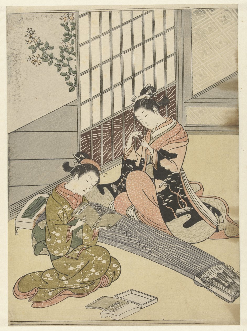 Assentamento de gansos em pontes de koto
Oito vistas de salão (título da série)
Zashiki hakkei (título da série) de Suzuki Harunobu