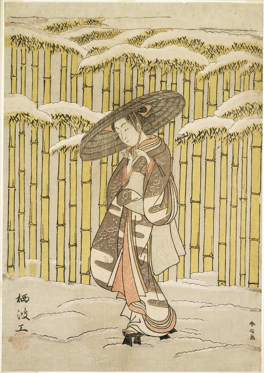 Passando o Bosque de Bambu de Suzuki Harunobu