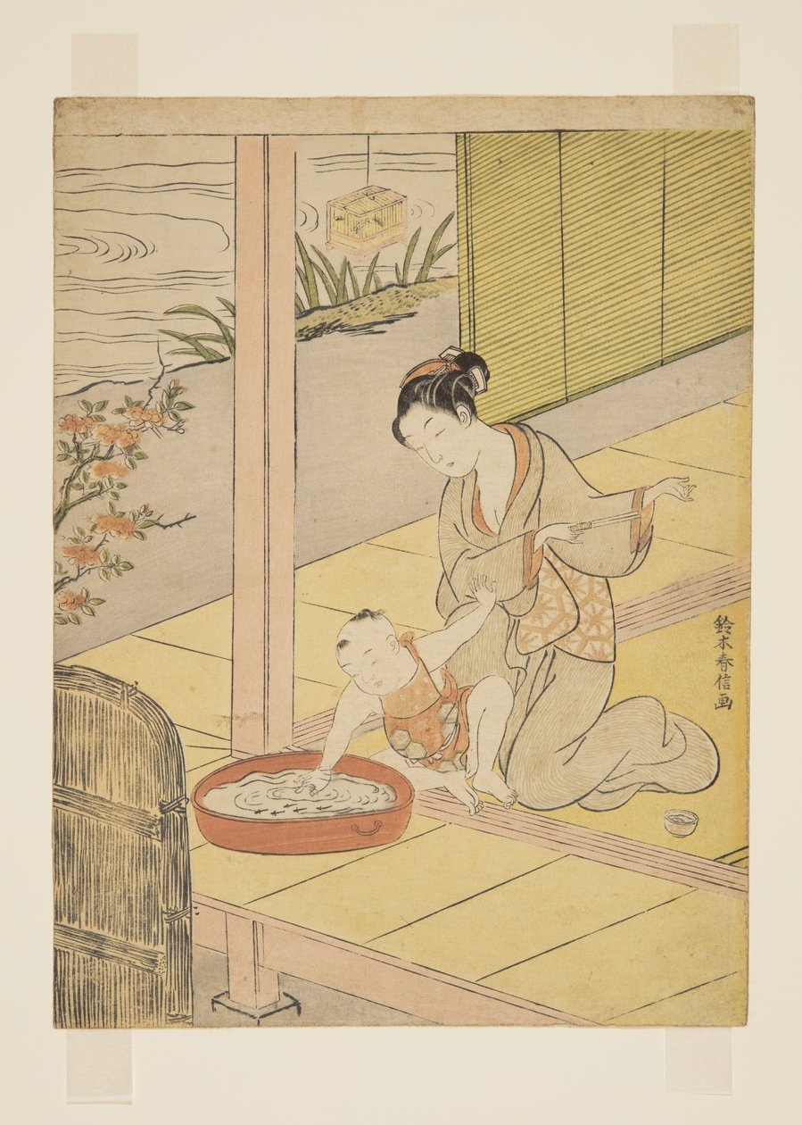 Brincando com Minnows (impressão a cores de blocos de madeira) de Suzuki Harunobu