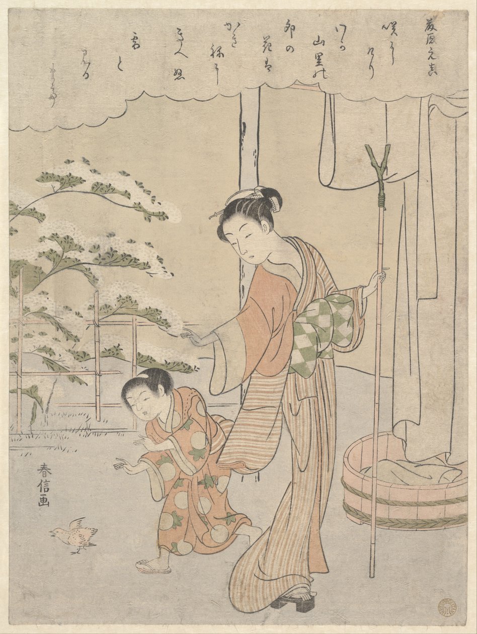 Poema de Fujiwara no Motozane (c. 860) da série Trinta e seis poetas de Suzuki Harunobu