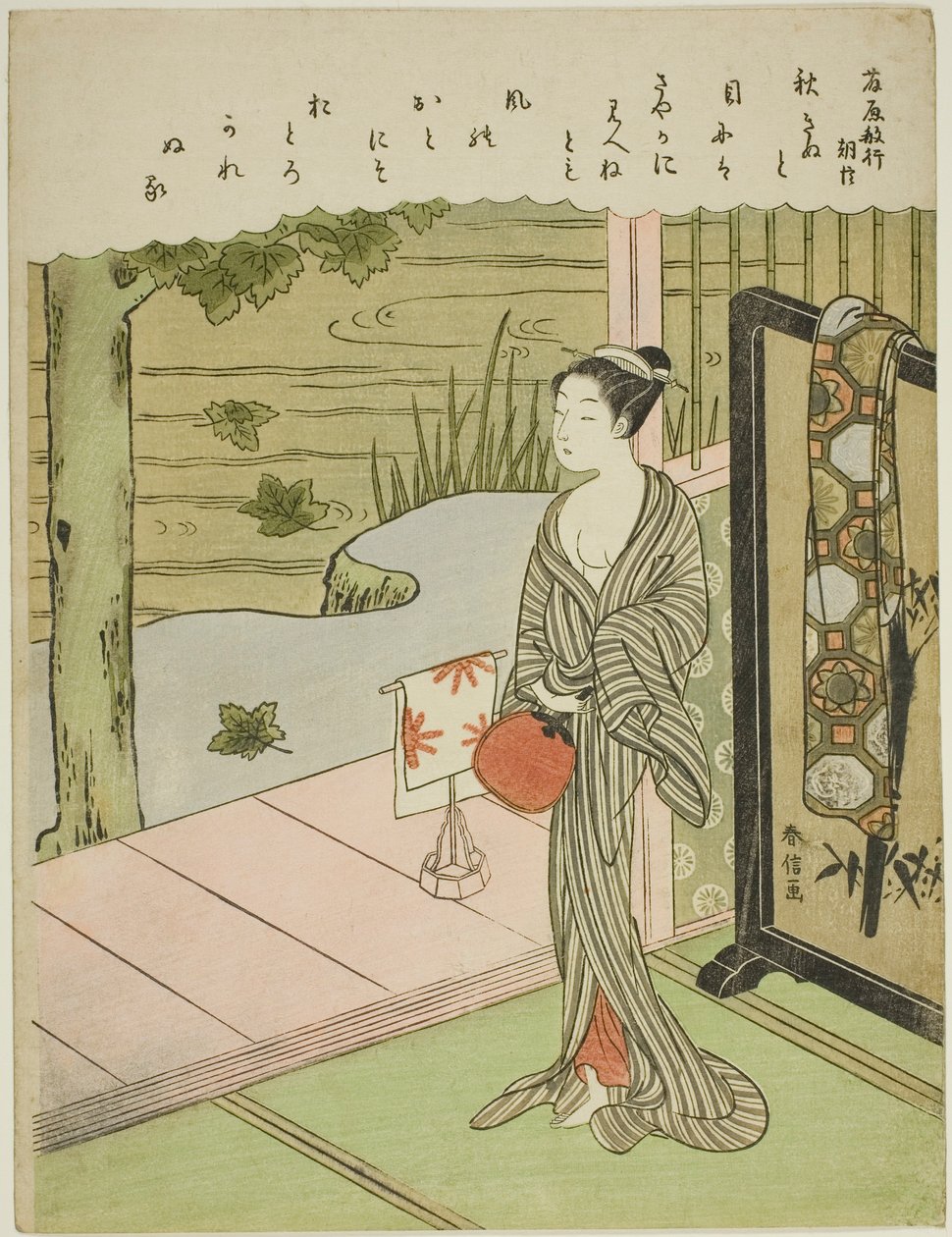Poema de Fujiwara no Toshiyuki, de uma série sem título de Trinta e Seis Poetas Imortais de Suzuki Harunobu