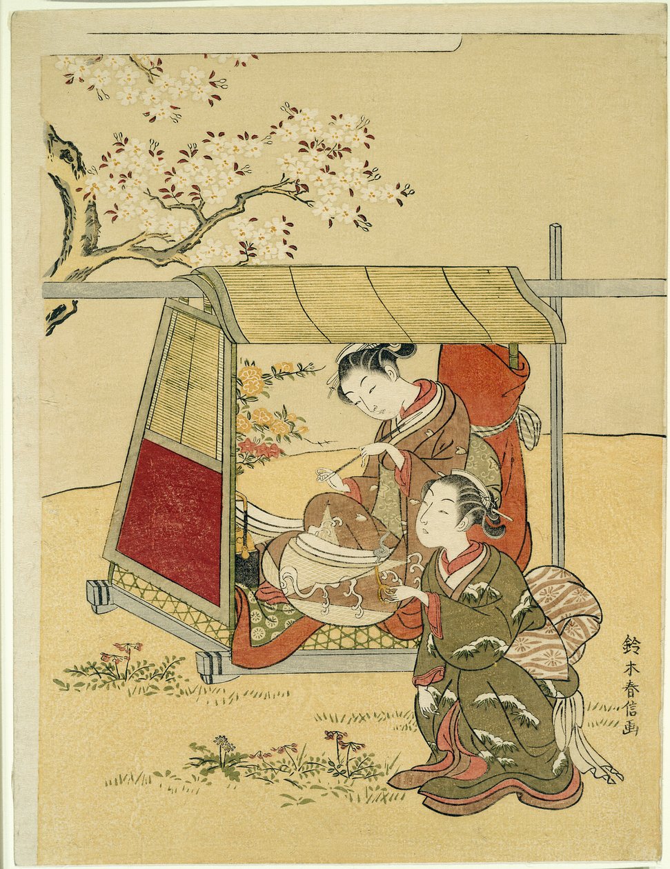 Descansando em um palanquim sob as flores de cerejeira de Suzuki Harunobu