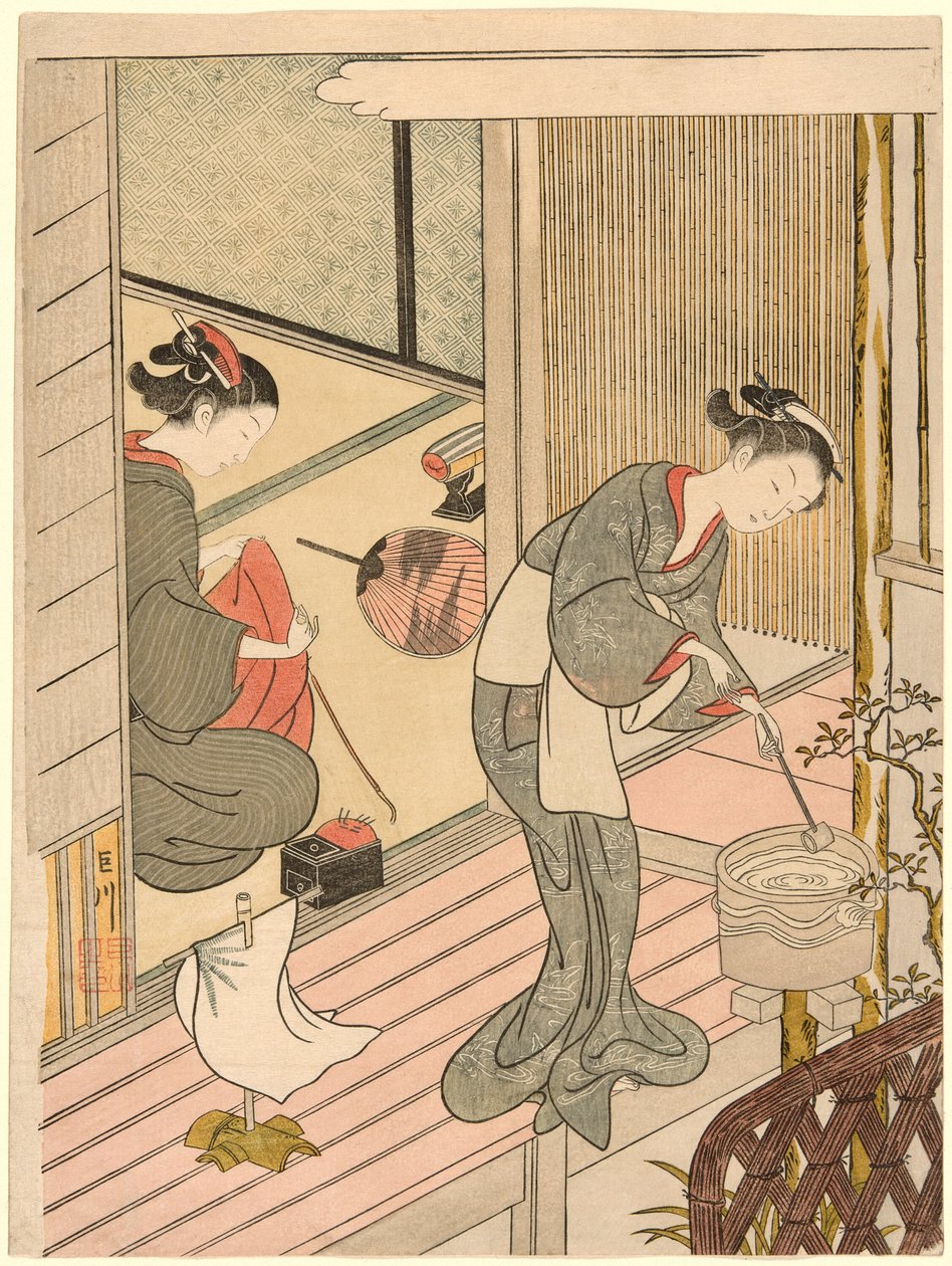 Voltando Velas do Toalheiro (Tenugui-kake no kihan), da série "Oito Vistas do Salão (Zashiki hakkei)" de Suzuki Harunobu