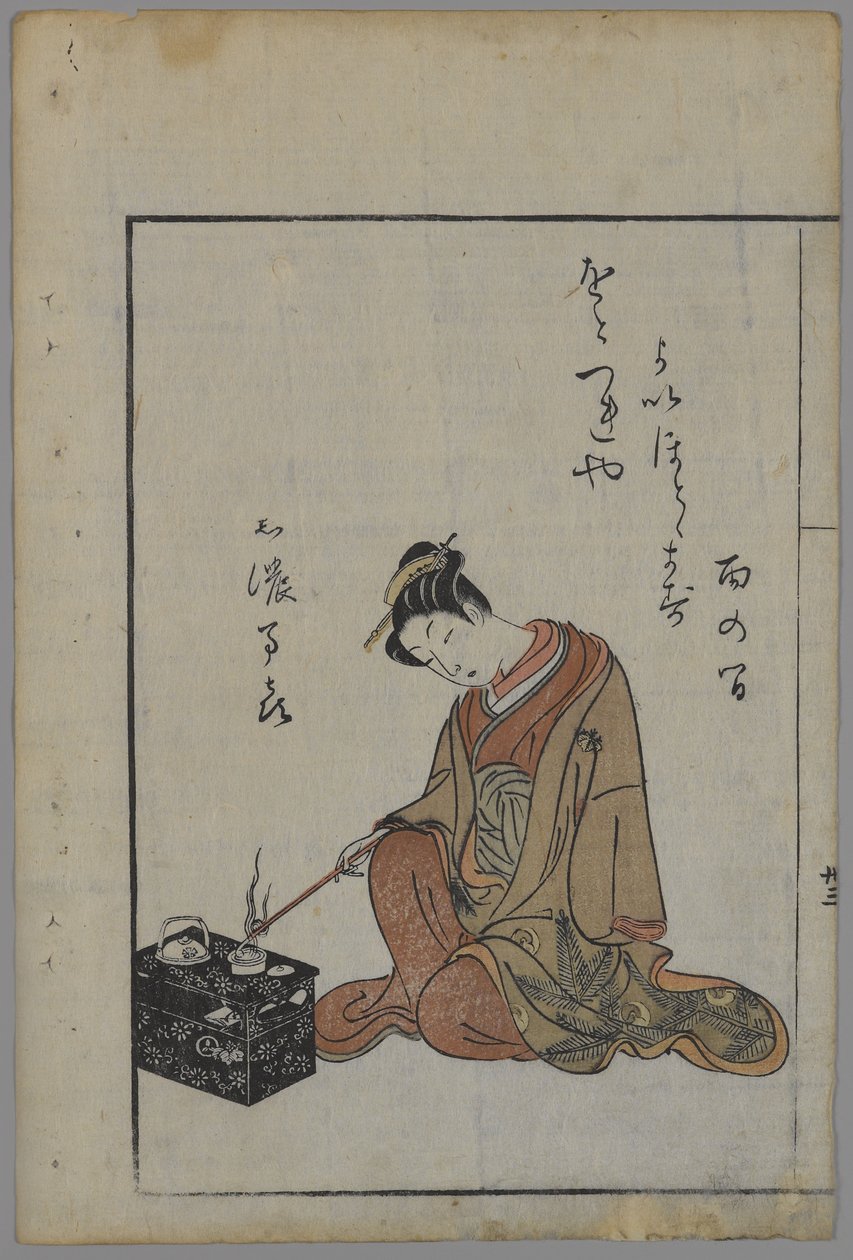 Beleza sentada, Período Edo (impressão a cores em xilogravura) de Suzuki Harunobu