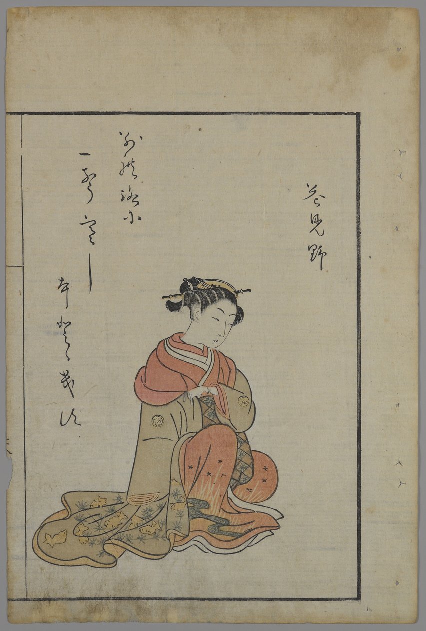 Beleza sentada, período Edo (impressão a cores de xilogravura) de Suzuki Harunobu