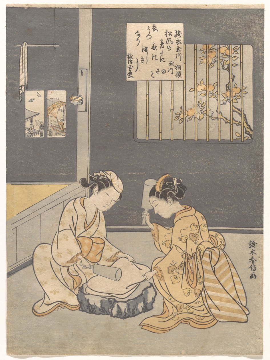 O Rio Jóia da lavagem de tecidos, um lugar famoso na província de Settsu (Tōi no Tamagawa, Settsu no meisho), de uma série sem título de seis Rios Jóia (Mu Tamagawa) de Suzuki Harunobu