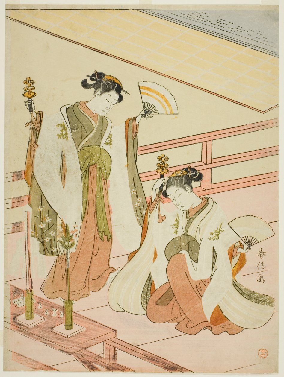 A Dança das Donzelas do Santuário Ohatsu e Onami de Suzuki Harunobu