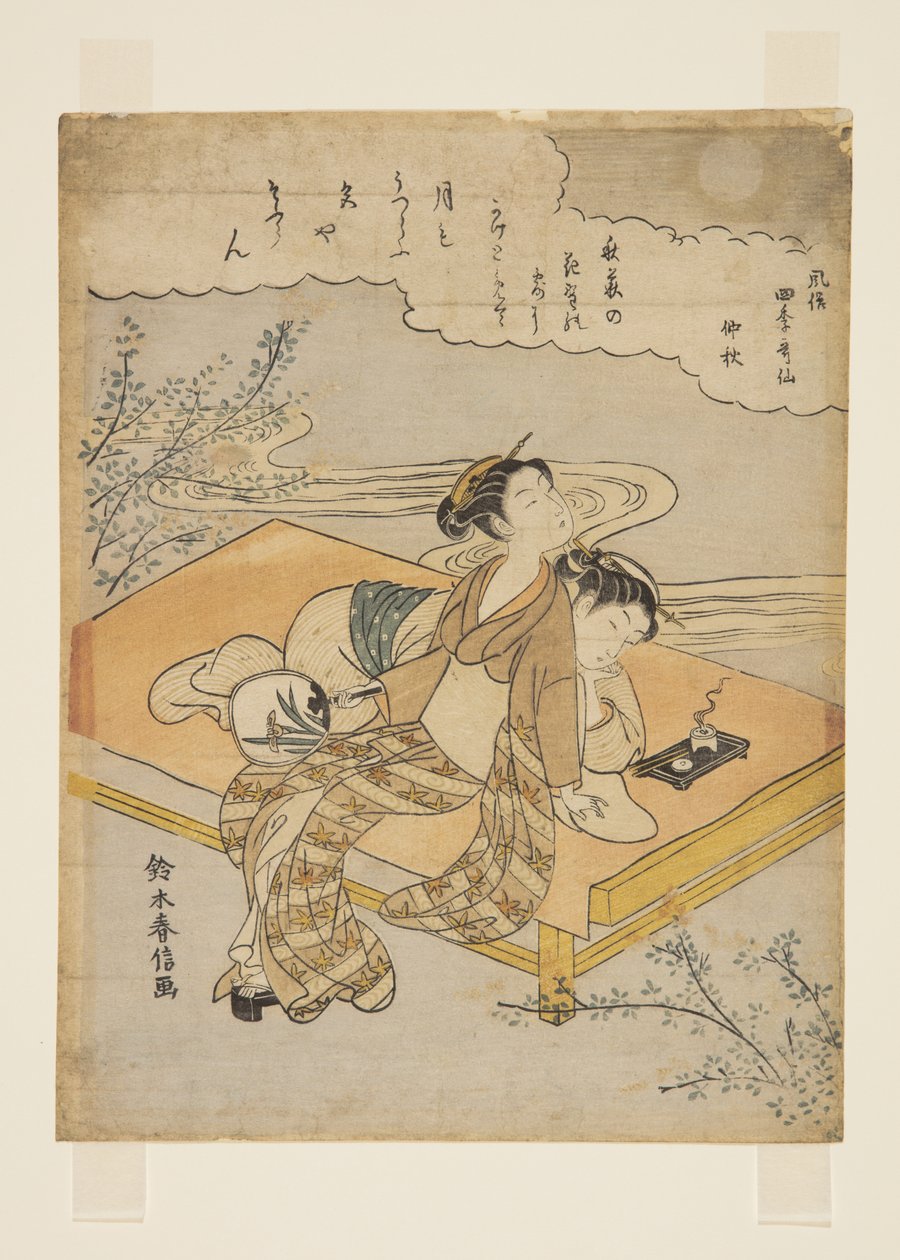 O Oitavo Mês: Meio do outono (Chushu) (impressão em bloco de madeira colorida) de Suzuki Harunobu
