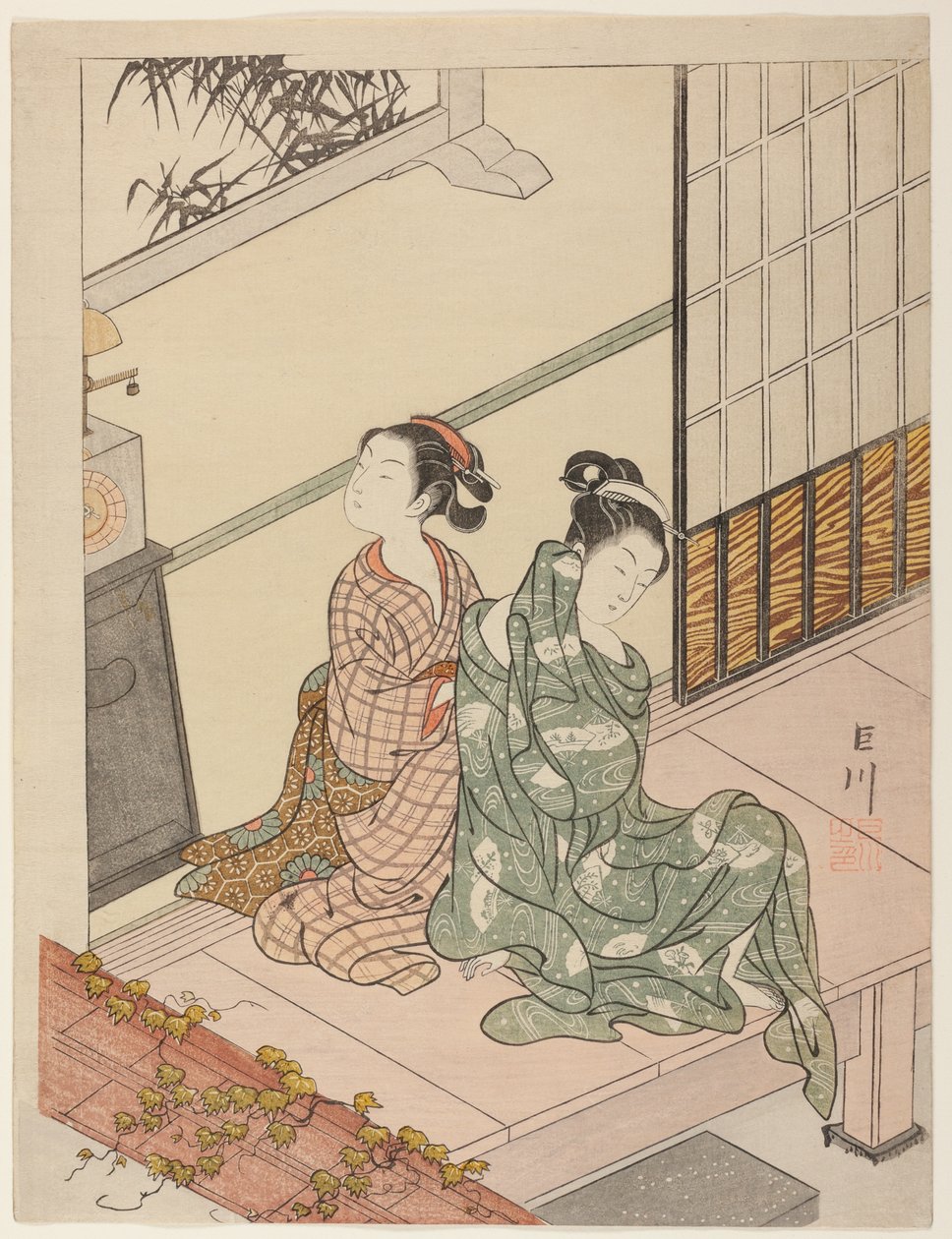 O Sino da Noite do Relógio (Tokei no bansho), da série "Eight Views of the Parlor (Zashiki hakkei)" de Suzuki Harunobu