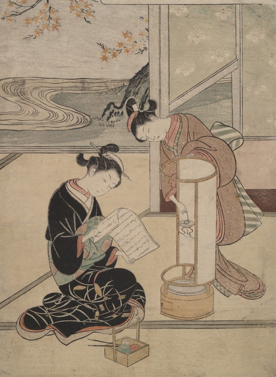 O brilho nocturno da lâmpada: oito vistas de salão de Suzuki Harunobu