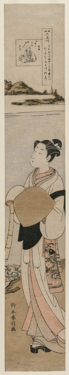 O Sacerdote Kukai pelo Rio Tama no Monte Koya (da série Os Seis Rios Tama na Vida Cotidiana) de Suzuki Harunobu