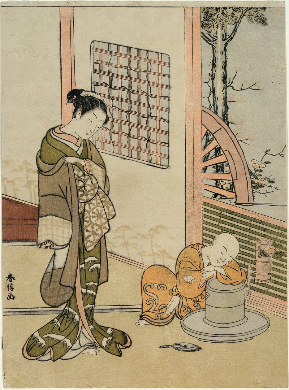 The Sleeping Tea-Boy (paródia de Hokaso) de Suzuki Harunobu