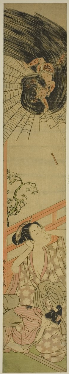 O deus do trovão ferido entregando uma carta de amor a uma cortesã de Suzuki Harunobu