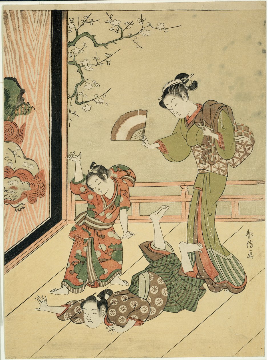 The Wrestling Match (paródia de Ushikawamaru e Benkei) de Suzuki Harunobu
