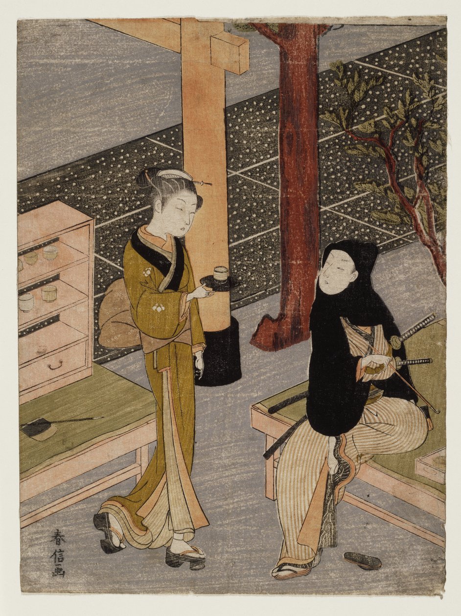 O artista e O-sen, ca. 1769 (impressão em xilogravura) de Suzuki Harunobu