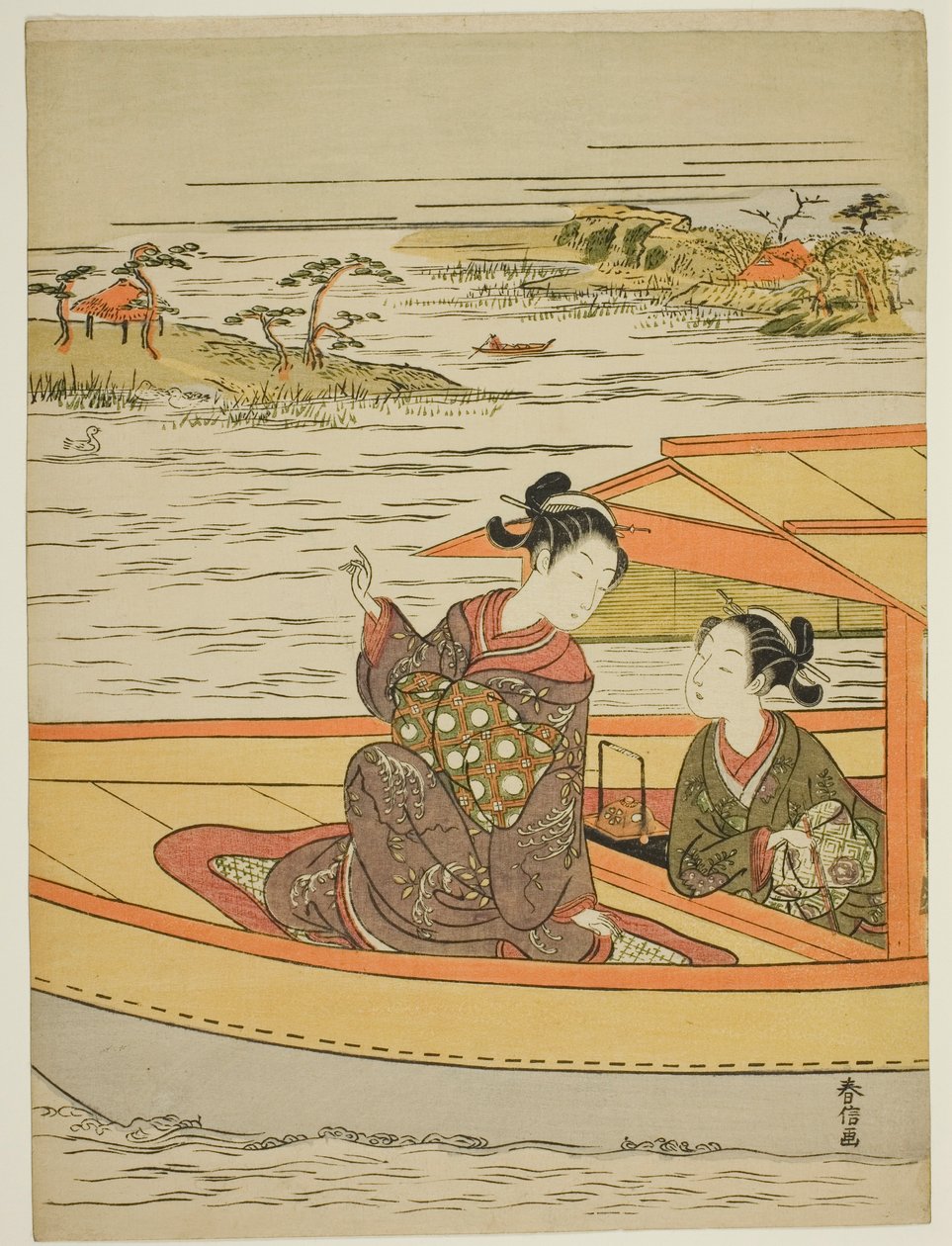 Duas belezas em um barco de Suzuki Harunobu