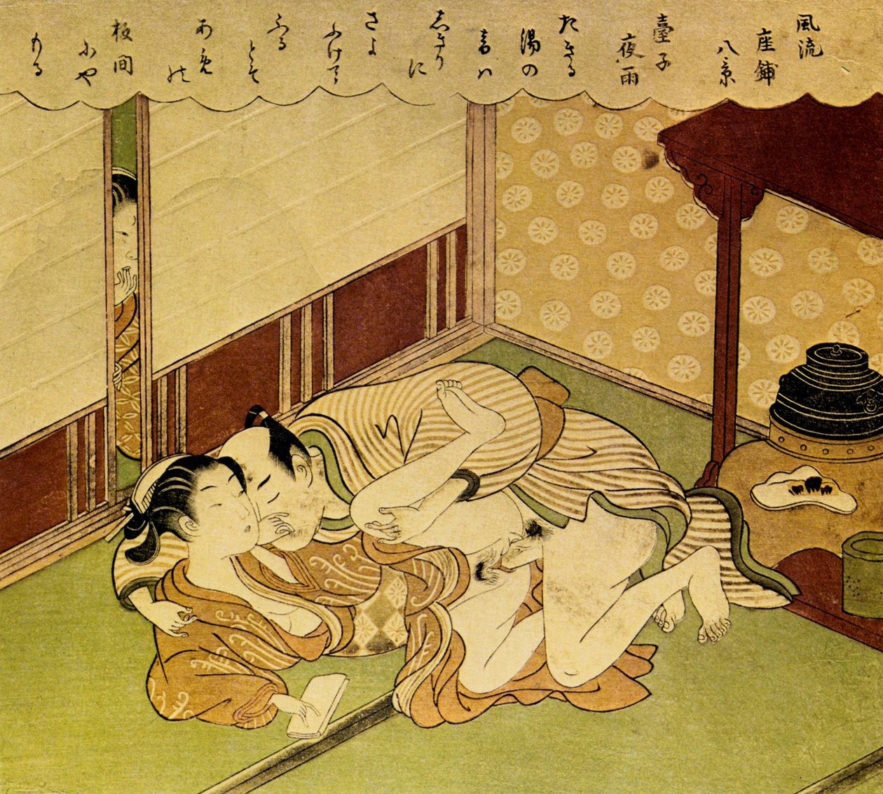 Dois amantes Shunga - impressão erótica em xilogravura, c. 1750 de Suzuki Harunobu