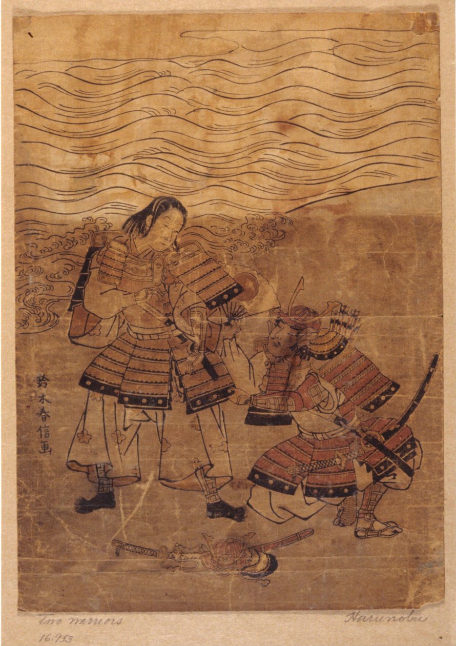 Dois guerreiros na costa de Suzuki Harunobu