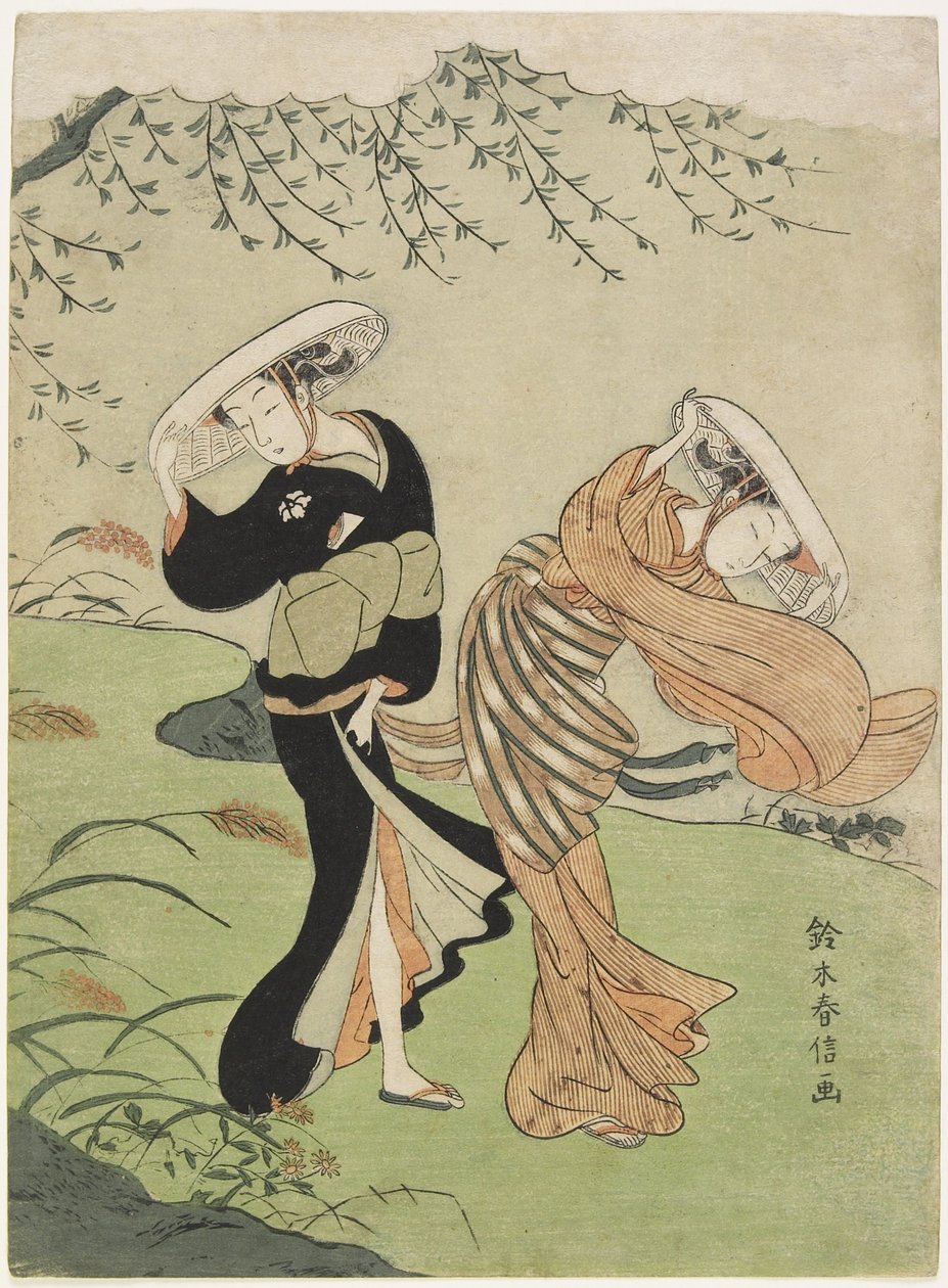 Duas mulheres em alto vento, c. 1767 de Suzuki Harunobu