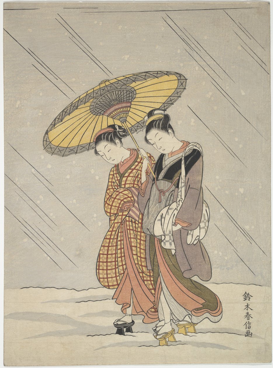 Duas mulheres numa tempestade de Suzuki Harunobu