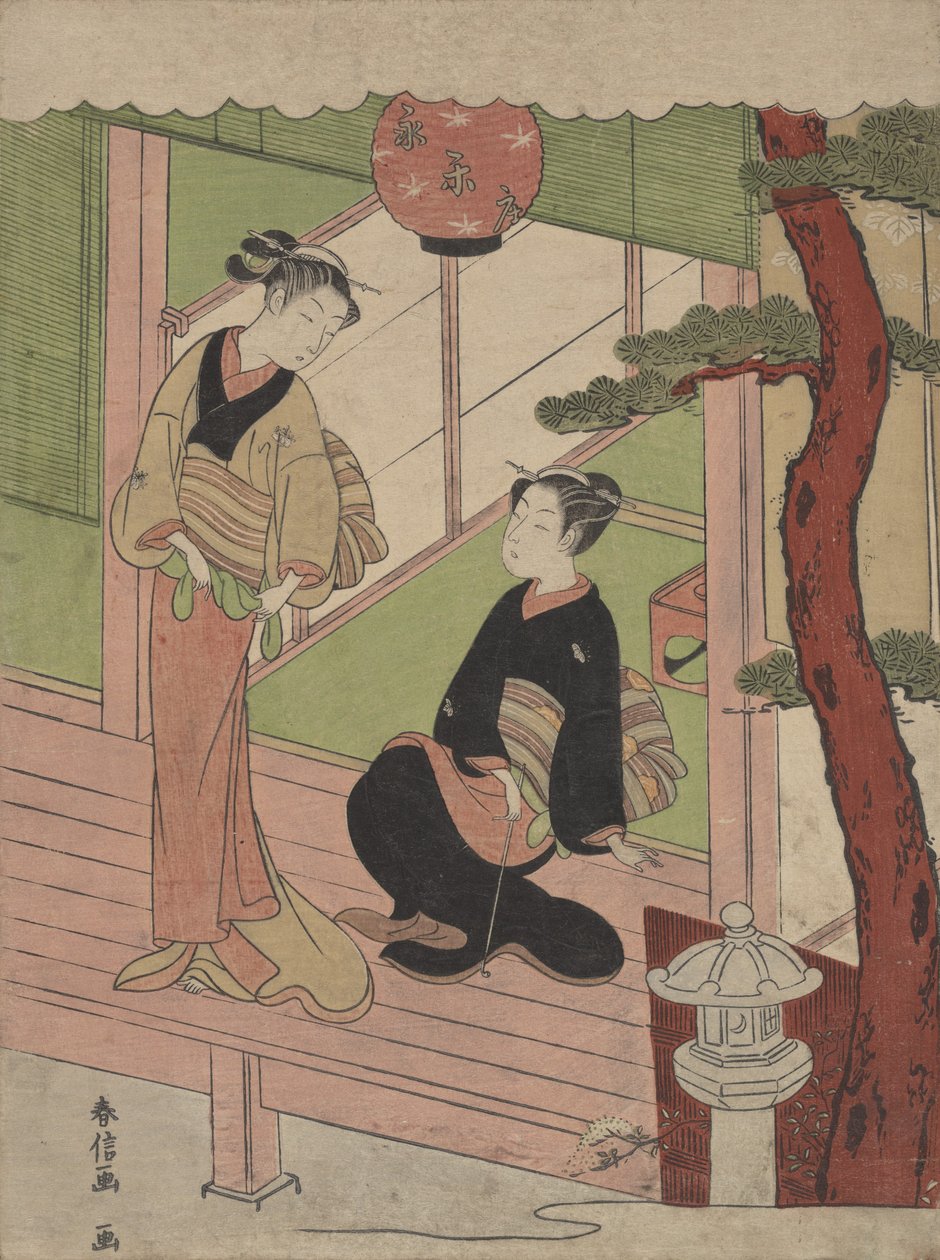Duas Moças numa Varanda, ca.1766-70., ca.1766-70. de Suzuki Harunobu