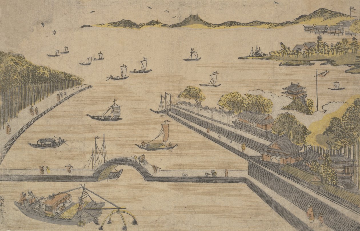Vista de Fukagawa, Edo, ou? 1764. , mosquito. 1764. de Suzuki Harunobu