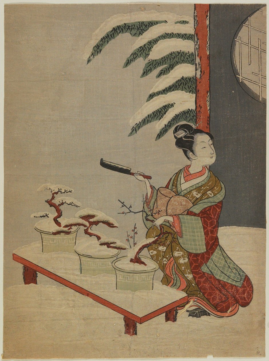 Paródia visual da peça Noh «Hachi no ki» de Suzuki Harunobu