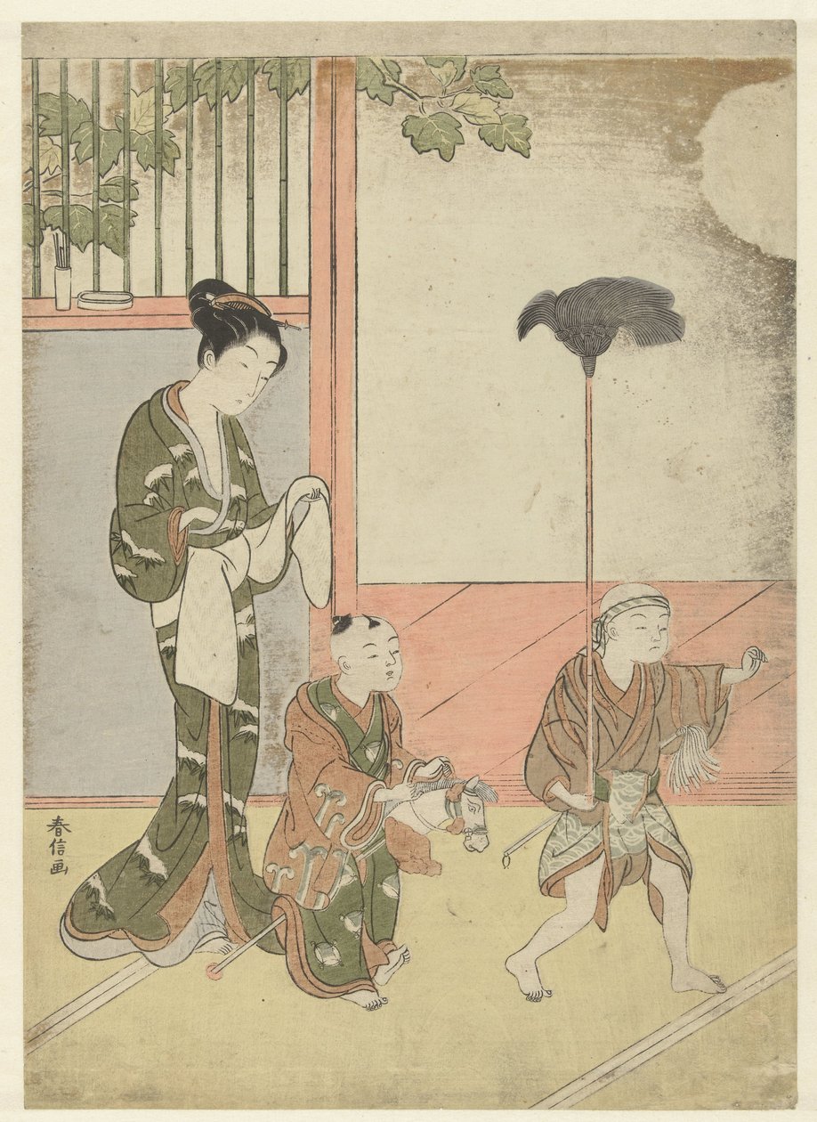 Mulher e meninos brincando de Suzuki Harunobu