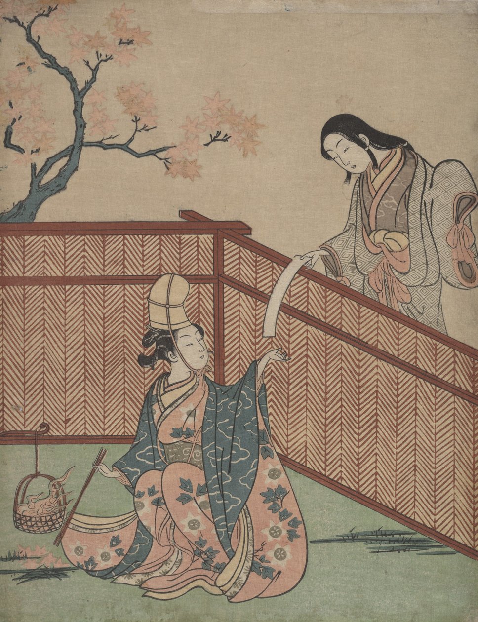 Aquecendo o Saquê por Maple Leaf Fire. de Suzuki Harunobu