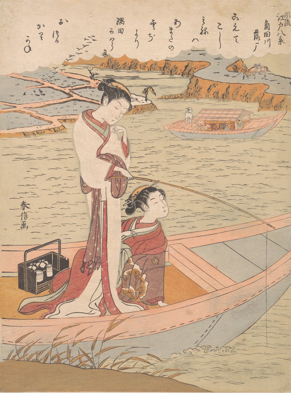 Gansos selvagens voando pelo rio Sumida, ca. 1769., c. 1769. de Suzuki Harunobu